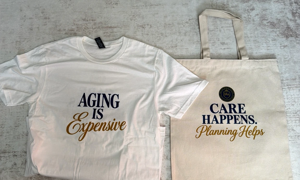 HWA Aging Is Expensive shirt and Care Happens Planning Helps tote bag