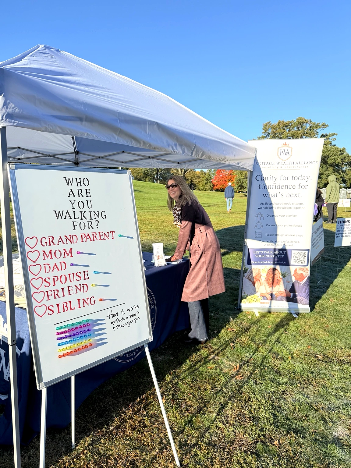 HWA participation board asking who attendees are walking for