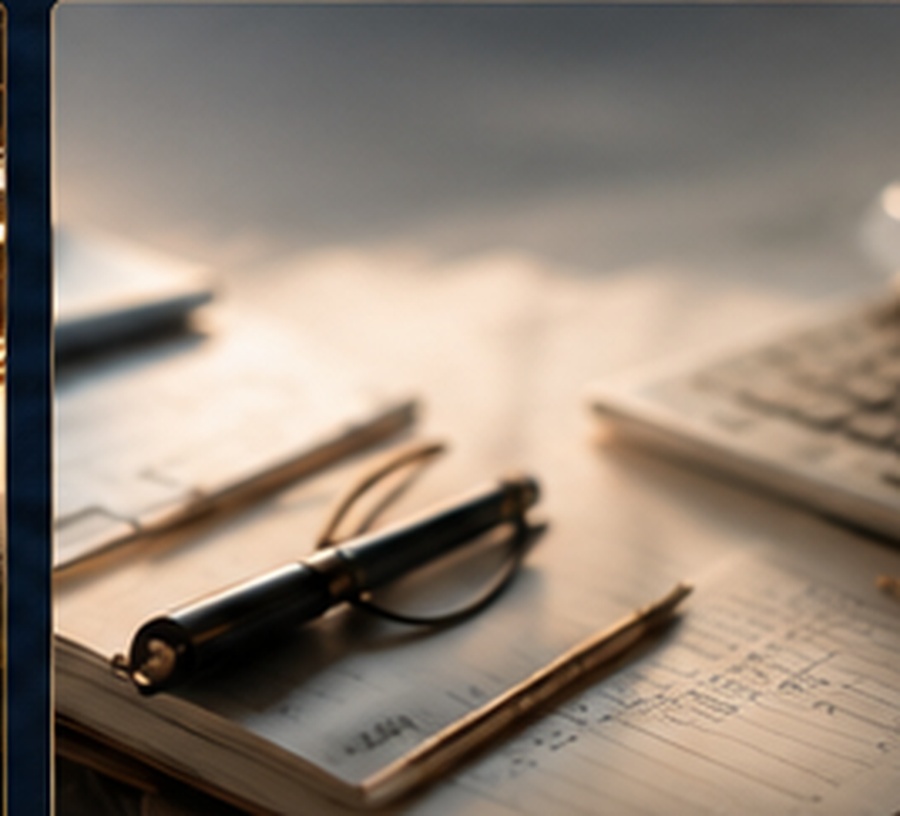Financial planning documents, calculator, and pen